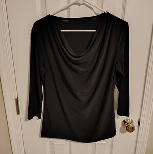 Black 3/4 Sleeve, Drape Neck Blouse. Medium